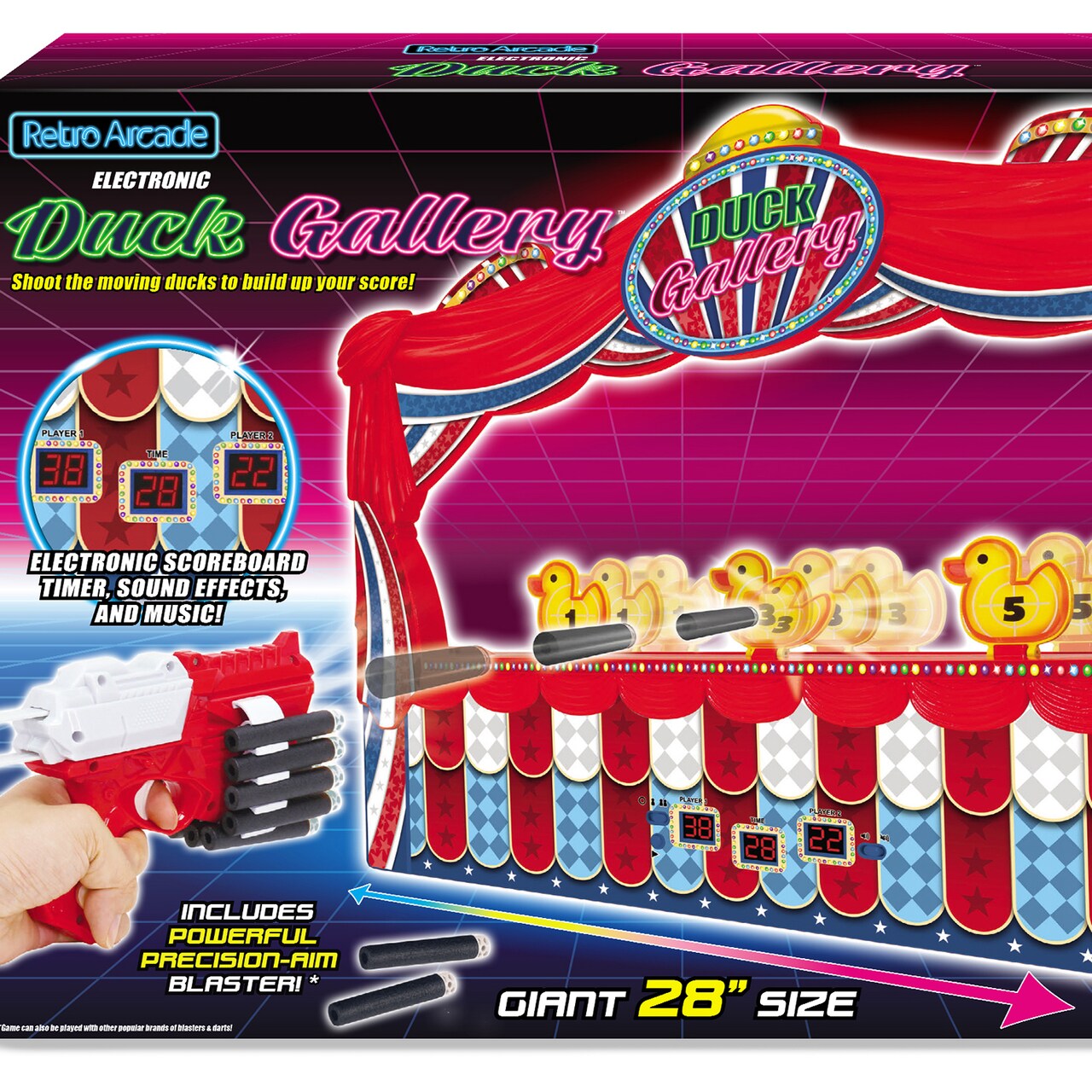 Retro Arcade Electronic: Duck Blasting Gallery (Giant Size) - 28" Tabletop Game, Blaster Gun, Sound Effects, Ages 6+